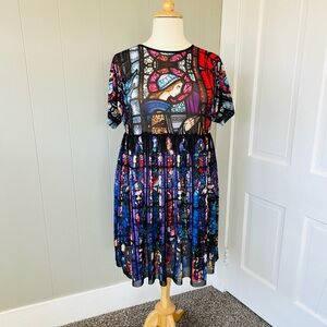 Blackmilk Stained-Glass Print Mini Dress in Black, Blue, Red